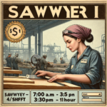 Sawyer I - 1st Shift (7:00 a.m. to 3:30 p.m.) - $19/hour